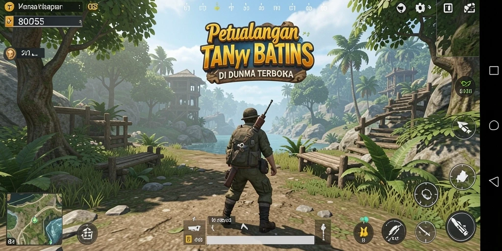 Screenshot menunjukkan pemain menjelajahi dunia terbuka yang luas.
