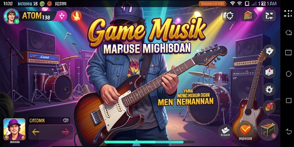 Screenshot ATOM138 menampilkan gameplay menari dan seru dengan musik.