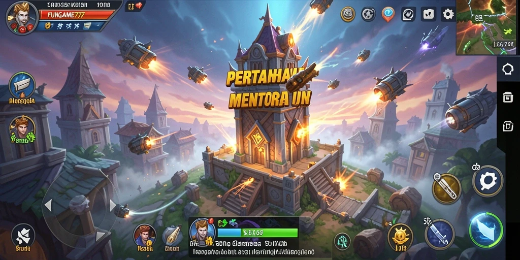 Tampilan epic gameplay FUNGame777 dalam pertahanan menara.