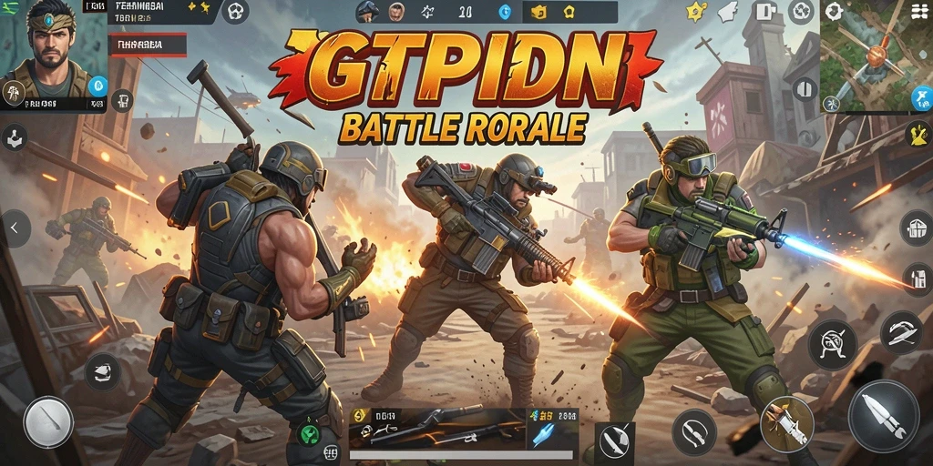 Screenshot game GTPIDN menampilkan aksi pertarungan Battle Royale yang seru.