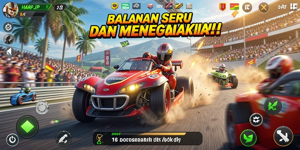 Tangkapan layar gameplay HARAPJP menunjukkan balapan seru dan mendebarkan.
