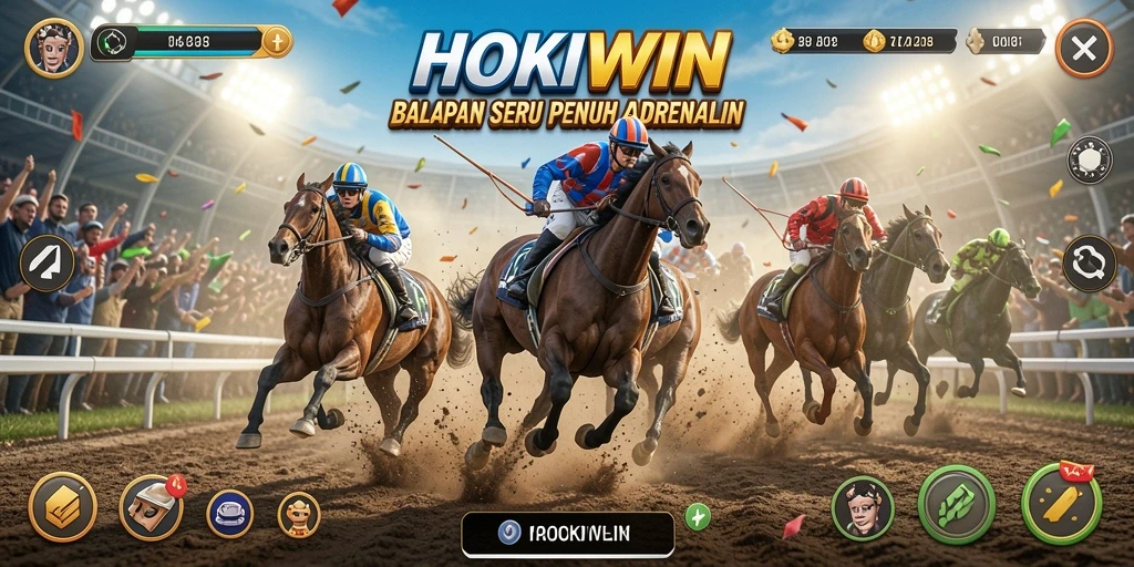 Screenshot HOKIWIN menampilkan momen balapan yang mendebarkan.