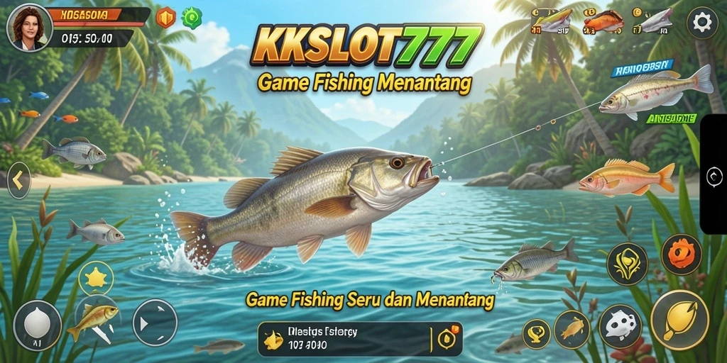 Screenshot utama KKSLOT777 menampilkan gameplay seru memancing ikan.
