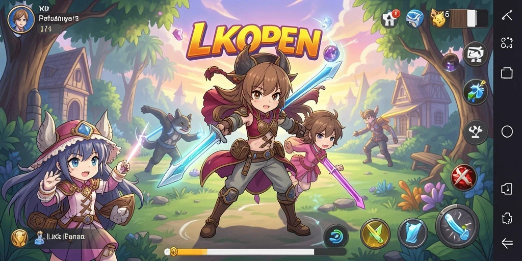Tampilan gameplay LKOPEN yang penuh warna dan karakter.