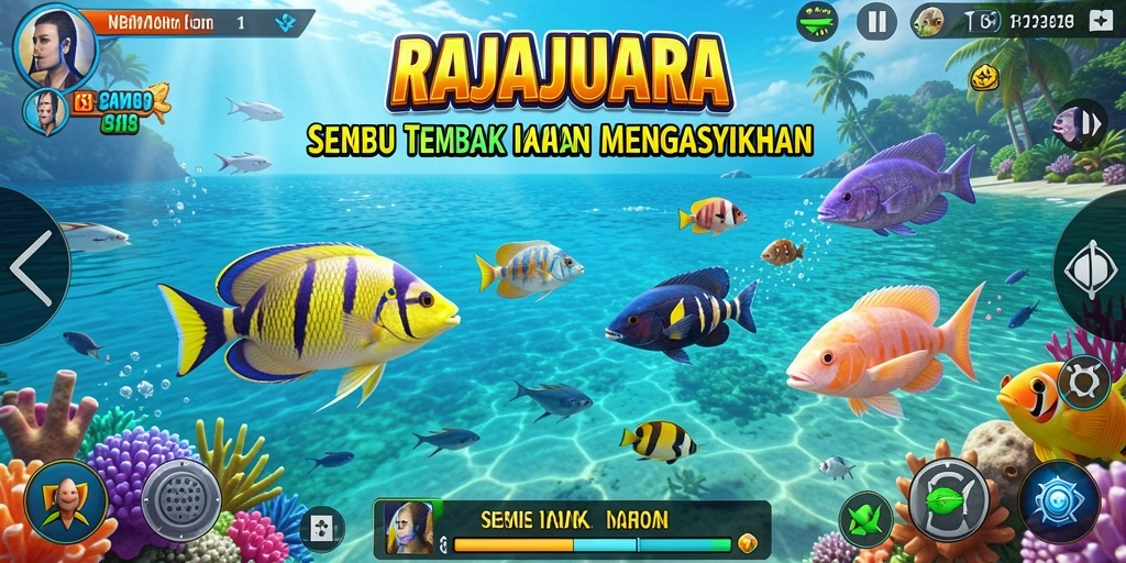 Tampilan gameplay RAJAJUARA yang menarik saat menembak ikan.