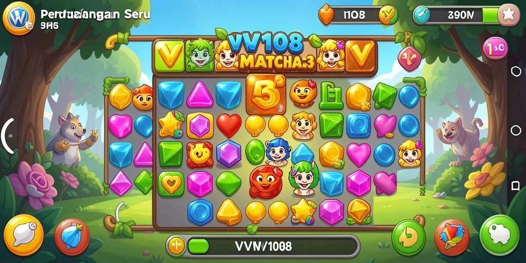 Tampilan gameplay VW108 yang penuh warna dan menantang.